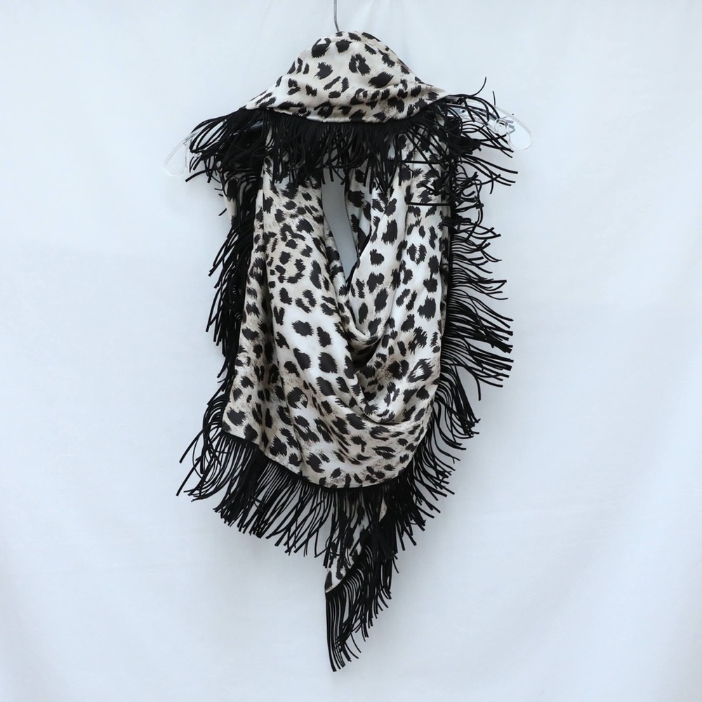 Codello triangle animal leopard print scarf faux leather fringe cheetah boho new